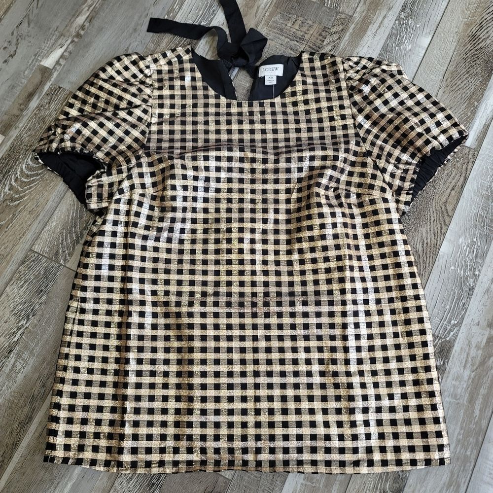 New J Crew Lurex metallic threads puff-sleeve top Size XS